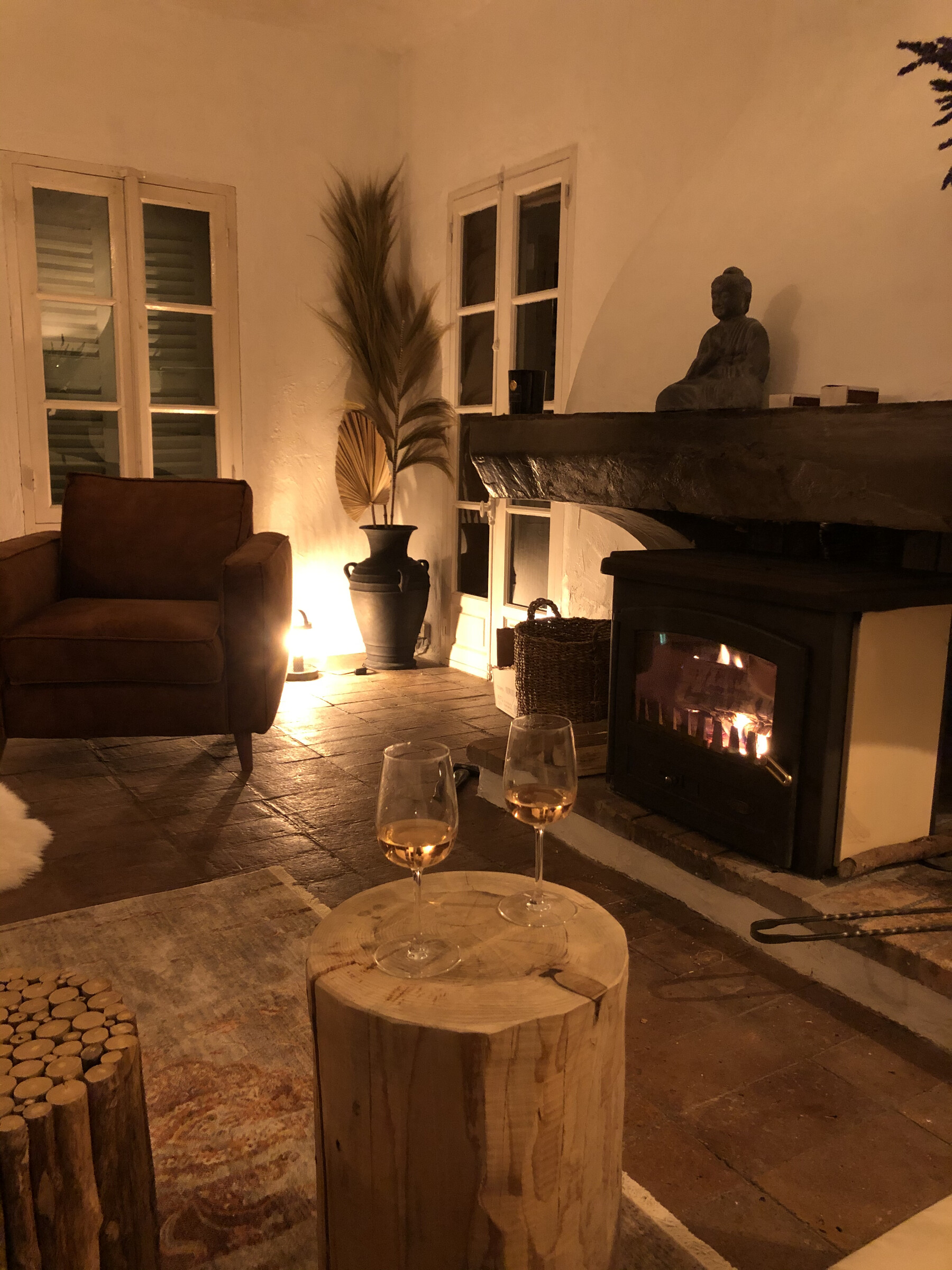 A quiet evening by the fireplace